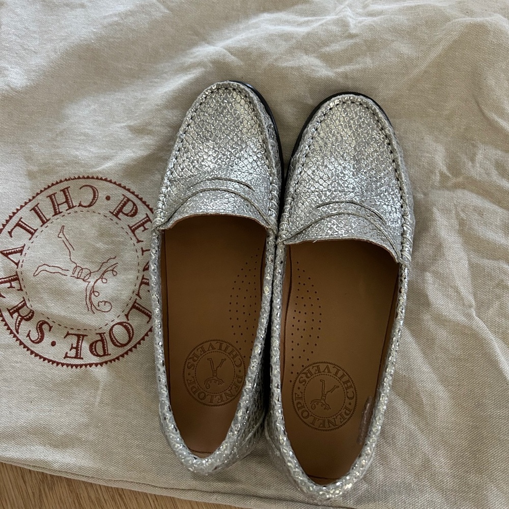 Penelope Chilvers Silver Python Effect Loafers 37